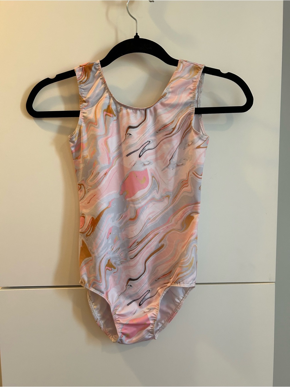 Kids Pink Marble Print Dance or Gymnastics Leotard - Size 140 (US 10)